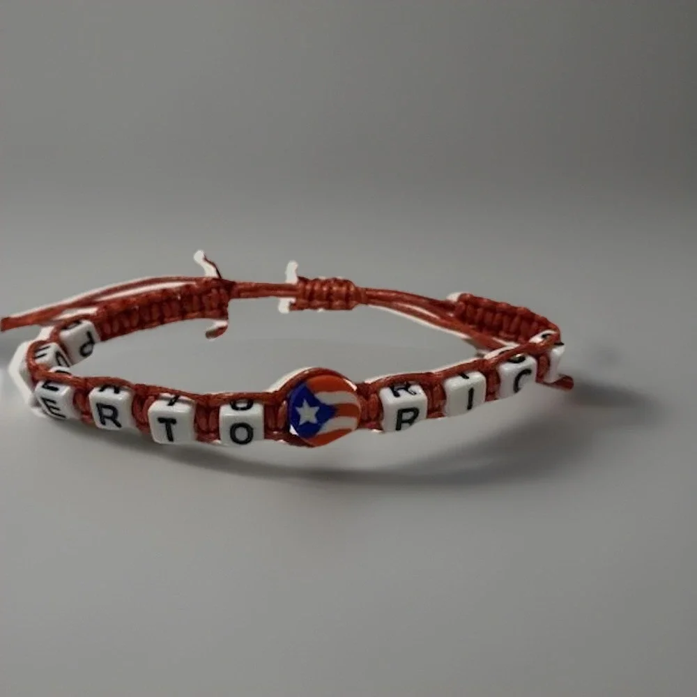 Puerto Rico Letters Unisex Macrame Bracelet Flag Beads Red Blue Black Adjustable